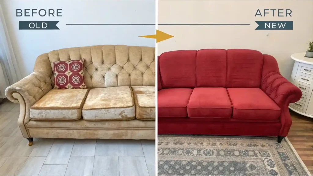 قبل بعد تعمیر مبل